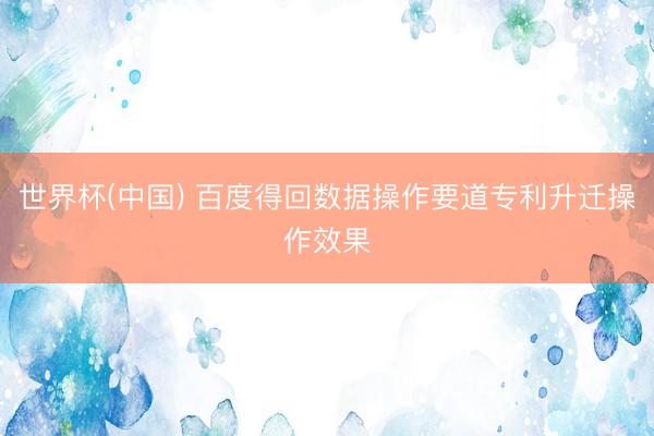 世界杯(中国) 百度得回数据操作要道专利升迁操作效果