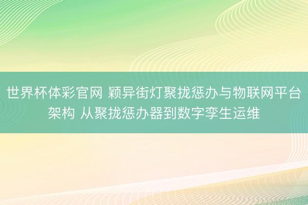 世界杯体彩官网 颖异街灯聚拢惩办与物联网平台架构 从聚拢惩办器到数字孪生运维