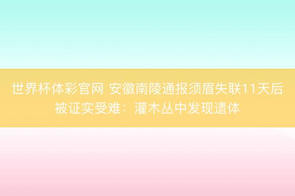 世界杯体彩官网 安徽南陵通报须眉失联11天后被证实受难：灌木丛中发现遗体